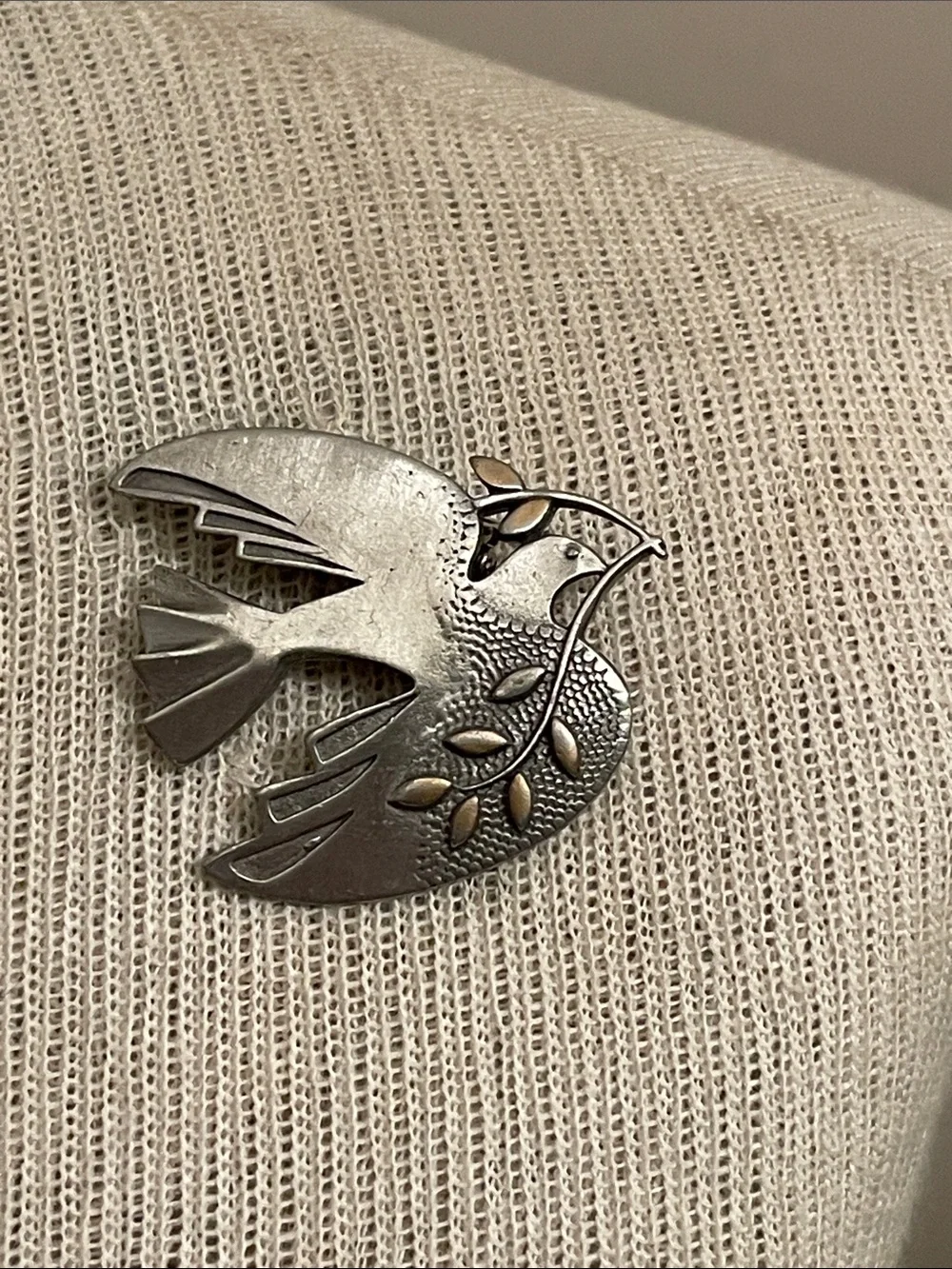 Tom Reardon & Kathleen Doyle Handcrafted Mixed-Metal Peace Dove Brooch